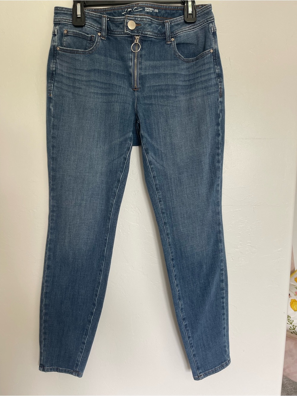 INC International Concepts Dark Blue Zip-Front Skinny Jeans